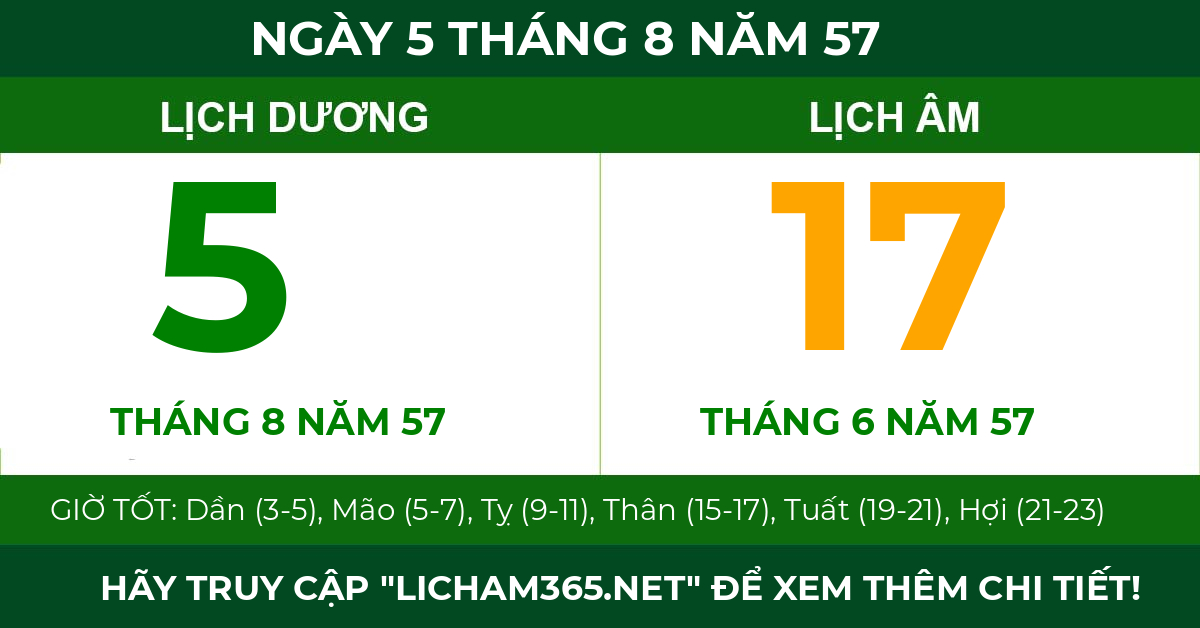 lịch âm ngày 5 tháng 8 năm 57