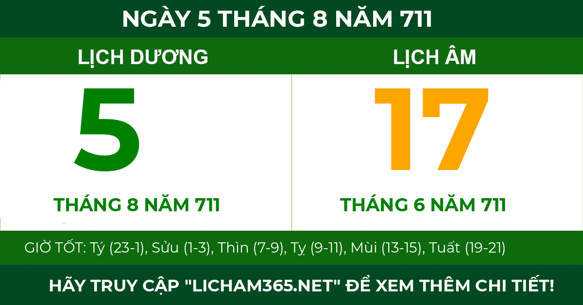 lịch âm ngày 5 tháng 8 năm 711