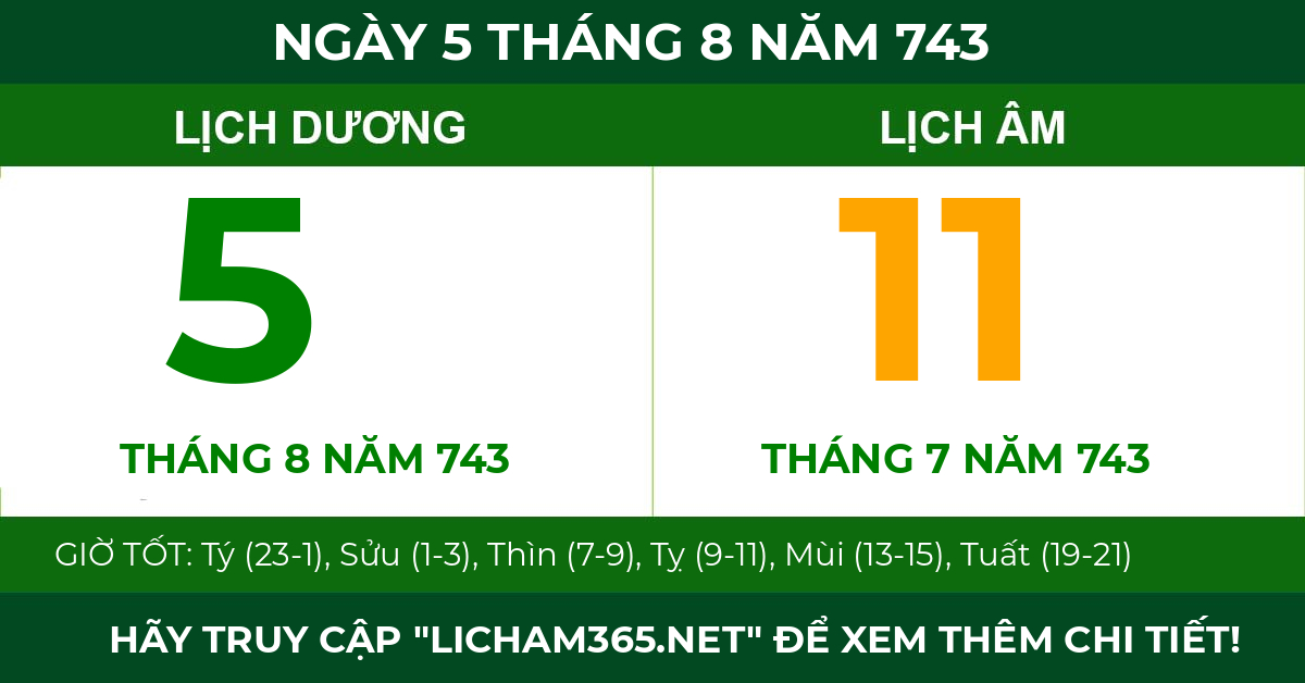 lịch âm ngày 5 tháng 8 năm 743