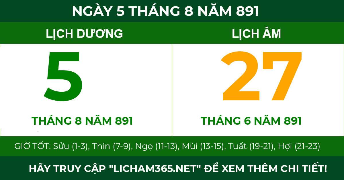 lịch âm ngày 5 tháng 8 năm 891