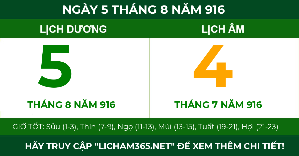 lịch âm ngày 5 tháng 8 năm 916