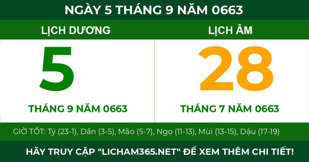 lịch âm ngày 5 tháng 9 năm 0663