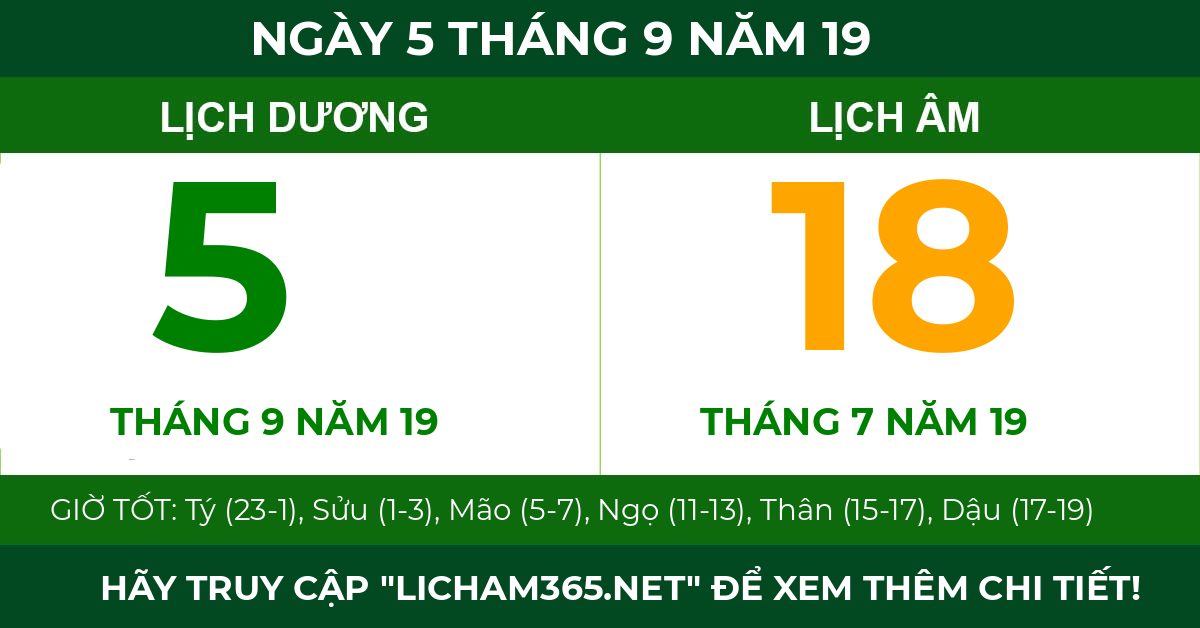 lịch âm ngày 5 tháng 9 năm 19