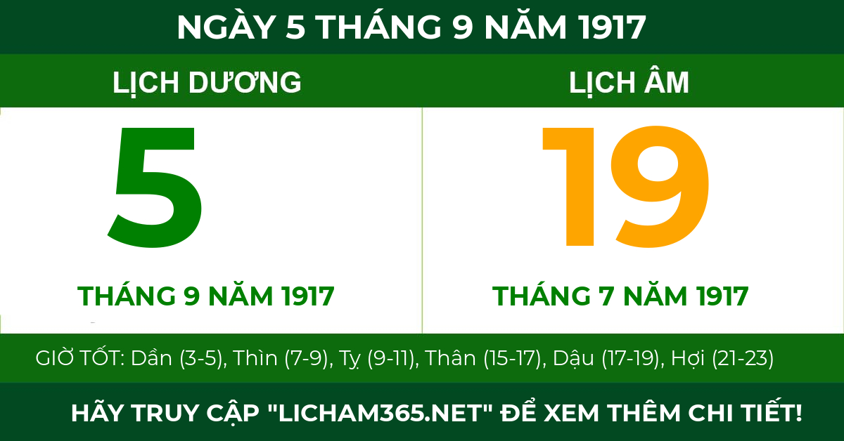 lịch âm ngày 5 tháng 9 năm 1917