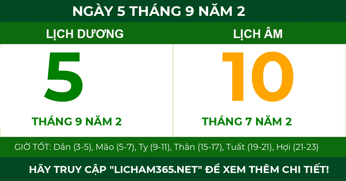 lịch âm ngày 5 tháng 9 năm 2