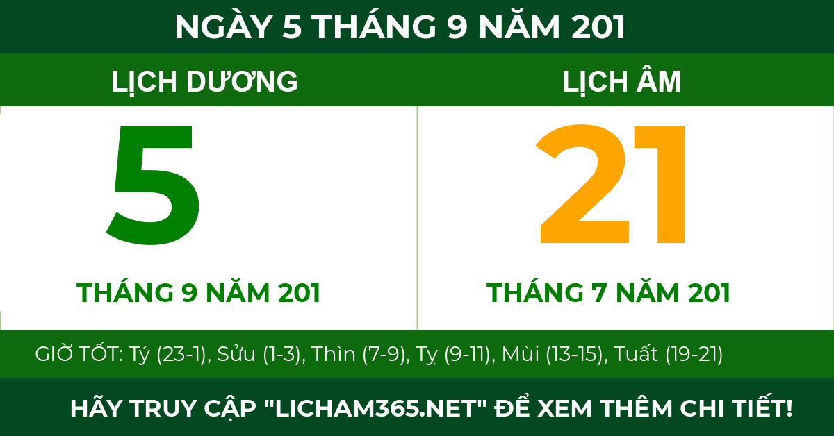 lịch âm ngày 5 tháng 9 năm 201