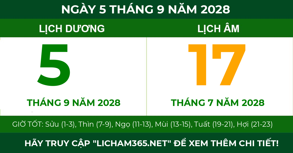 lịch âm ngày 5 tháng 9 năm 2028