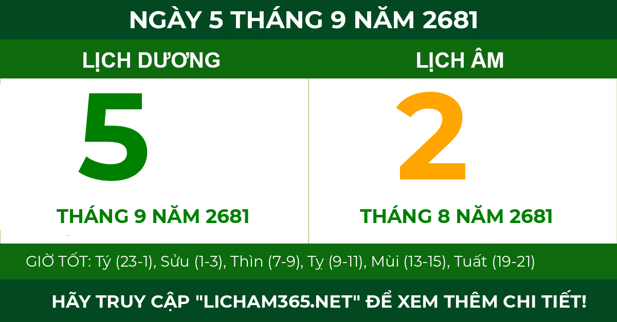 lịch âm ngày 5 tháng 9 năm 2681