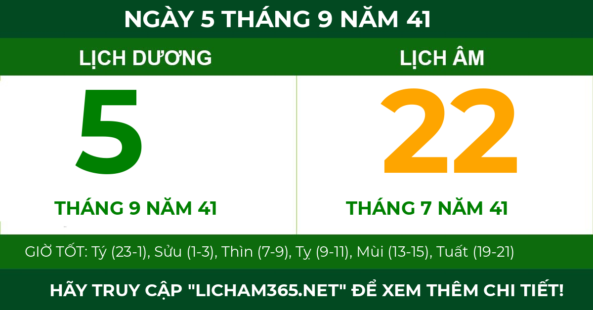 lịch âm ngày 5 tháng 9 năm 41