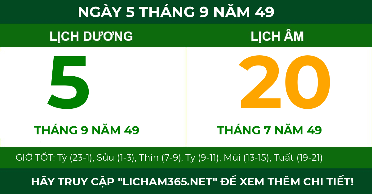 lịch âm ngày 5 tháng 9 năm 49
