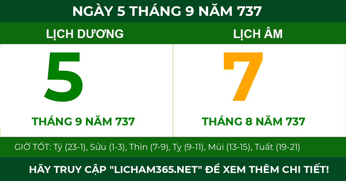 lịch âm ngày 5 tháng 9 năm 737