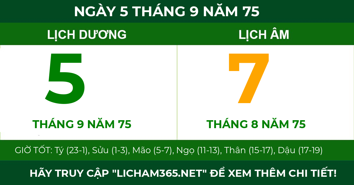 lịch âm ngày 5 tháng 9 năm 75