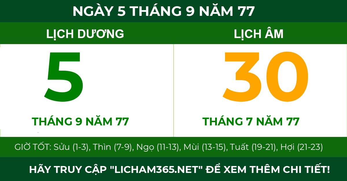 lịch âm ngày 5 tháng 9 năm 77