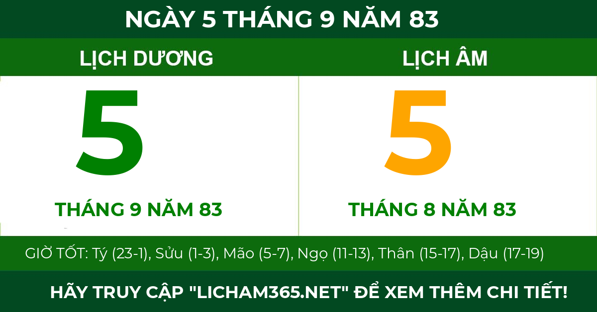 lịch âm ngày 5 tháng 9 năm 83
