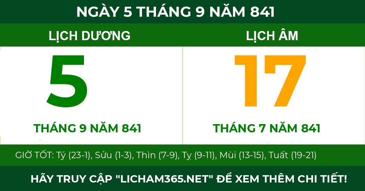 lịch âm ngày 5 tháng 9 năm 841