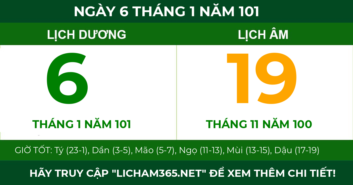lịch âm ngày 6 tháng 1 năm 101