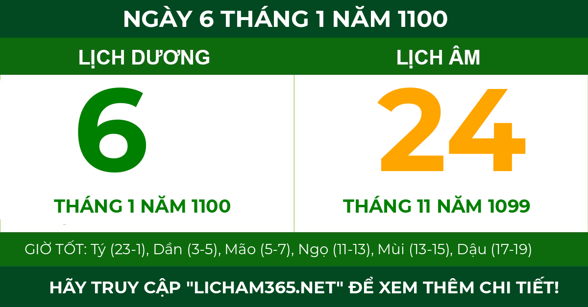 lịch âm ngày 6 tháng 1 năm 1100