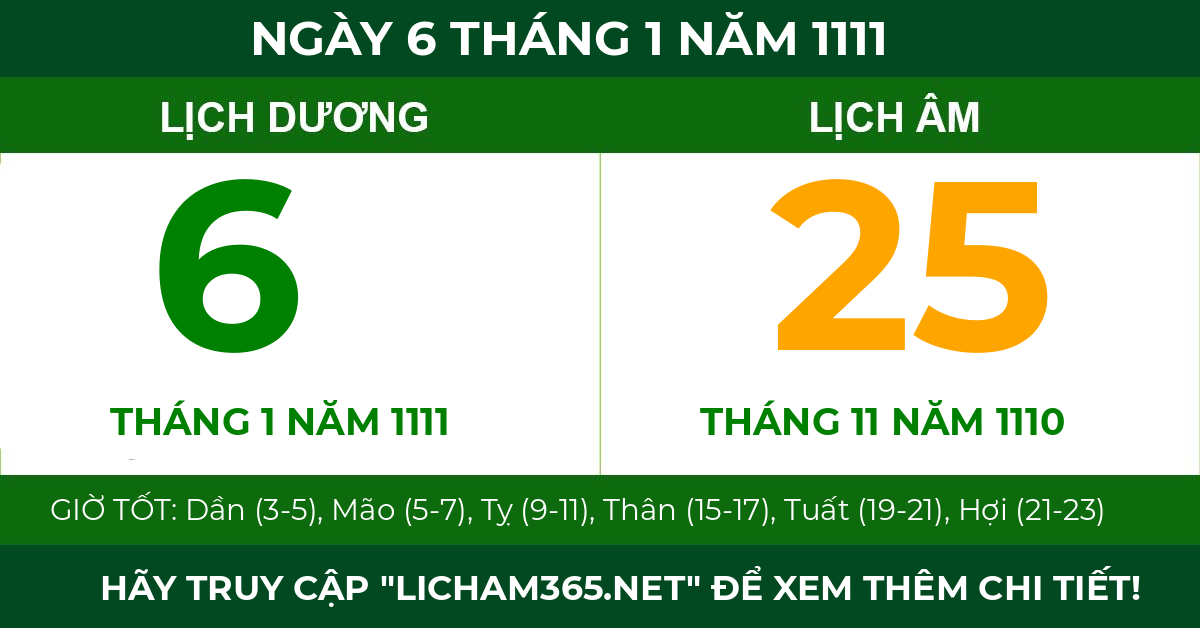 lịch âm ngày 6 tháng 1 năm 1111
