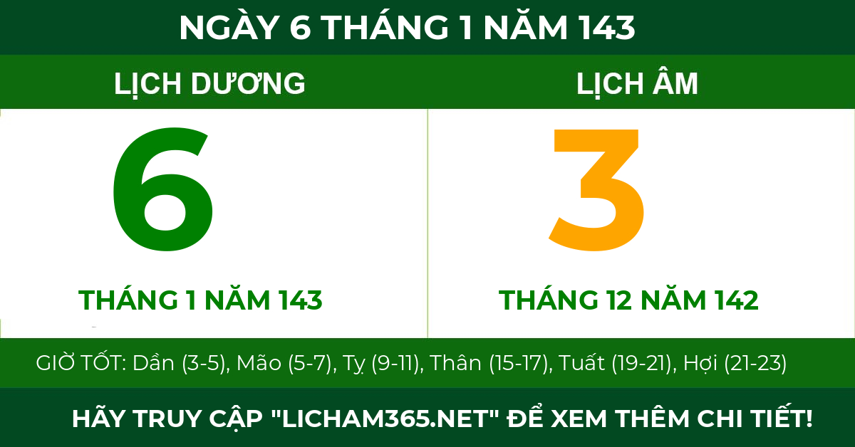 lịch âm ngày 6 tháng 1 năm 143