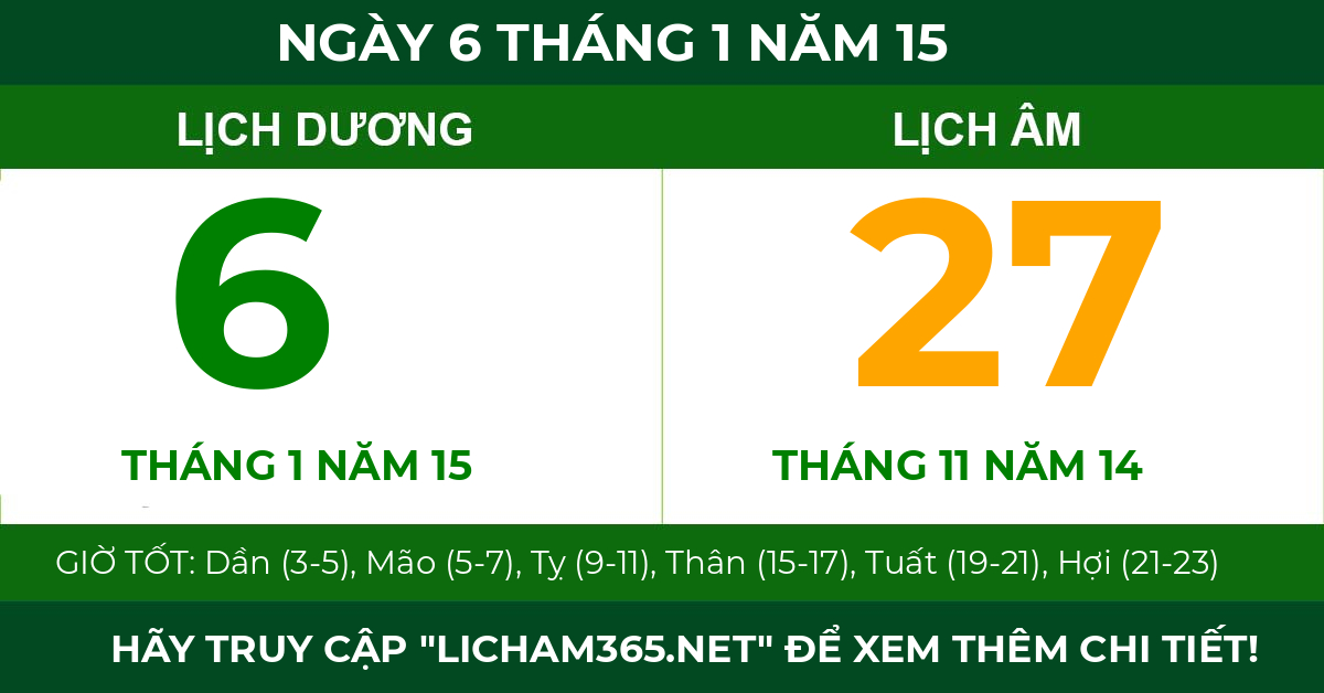 lịch âm ngày 6 tháng 1 năm 15