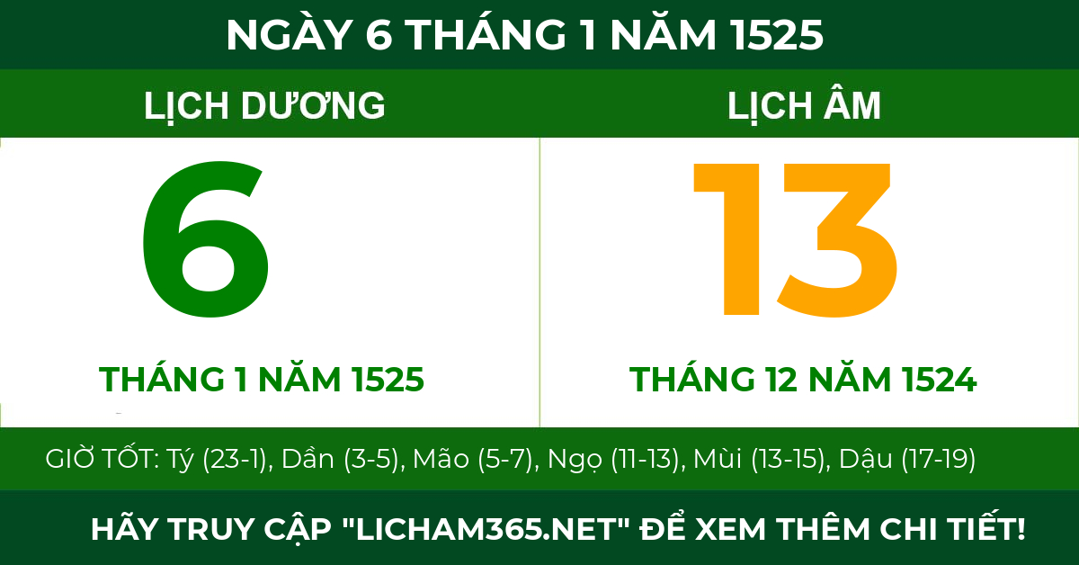lịch âm ngày 6 tháng 1 năm 1525