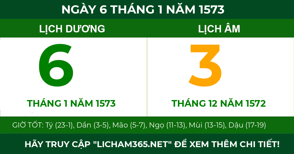 lịch âm ngày 6 tháng 1 năm 1573