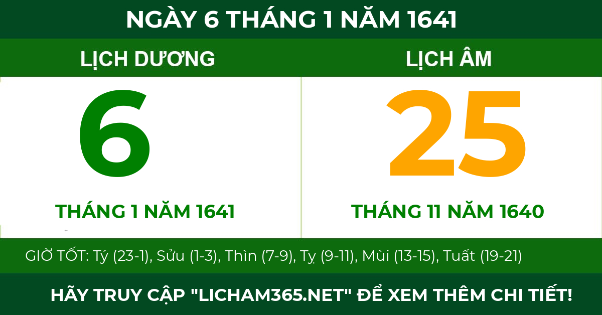 lịch âm ngày 6 tháng 1 năm 1641