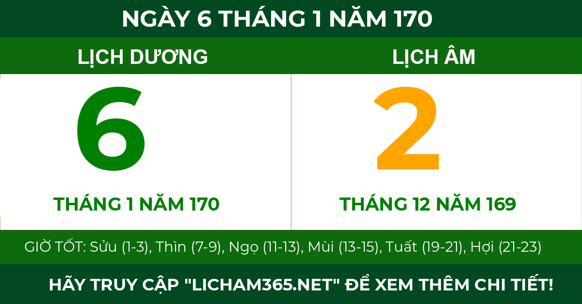 lịch âm ngày 6 tháng 1 năm 170