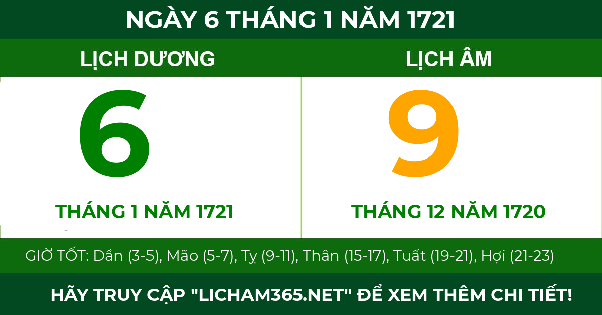 lịch âm ngày 6 tháng 1 năm 1721