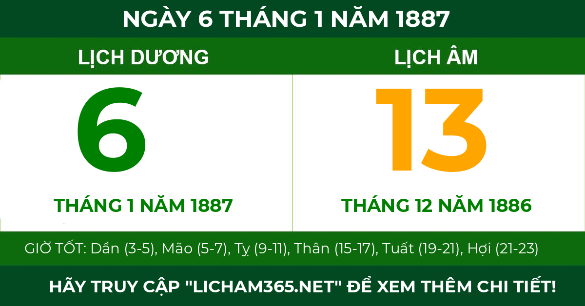 lịch âm ngày 6 tháng 1 năm 1887