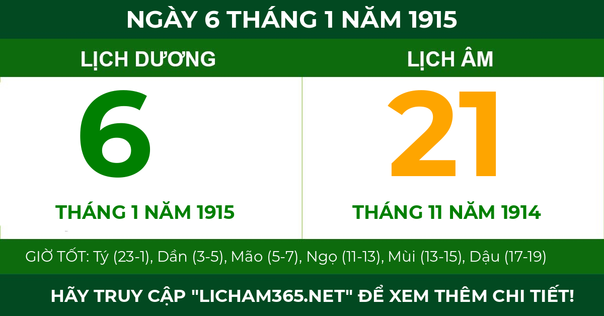 lịch âm ngày 6 tháng 1 năm 1915