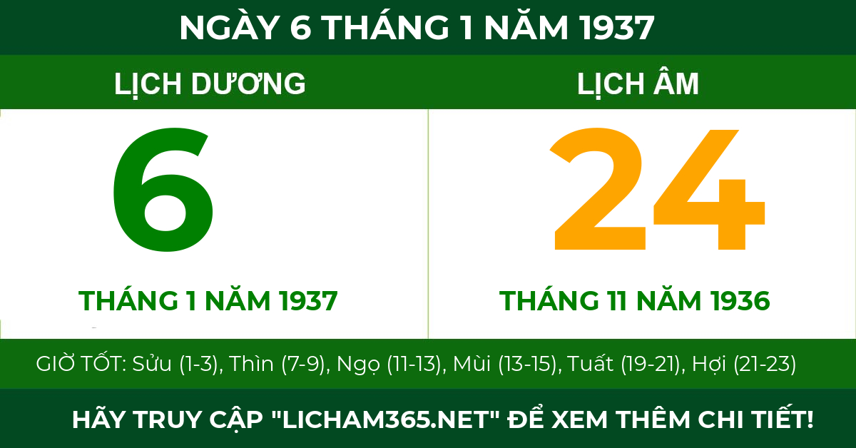 lịch âm ngày 6 tháng 1 năm 1937