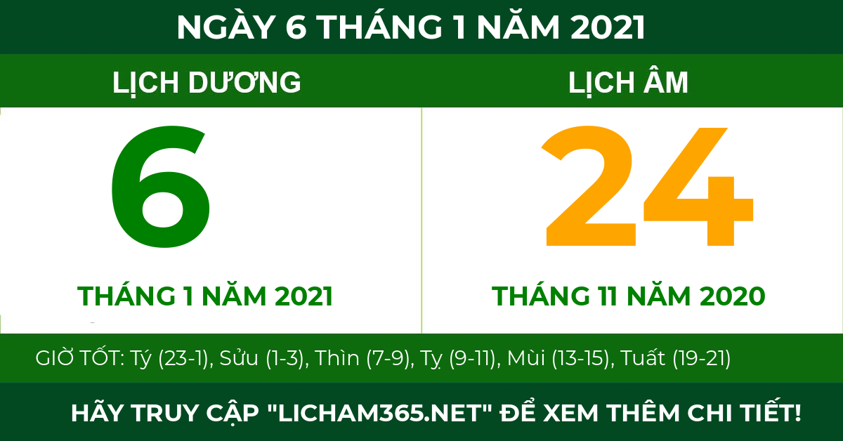 lịch âm ngày 6 tháng 1 năm 2021