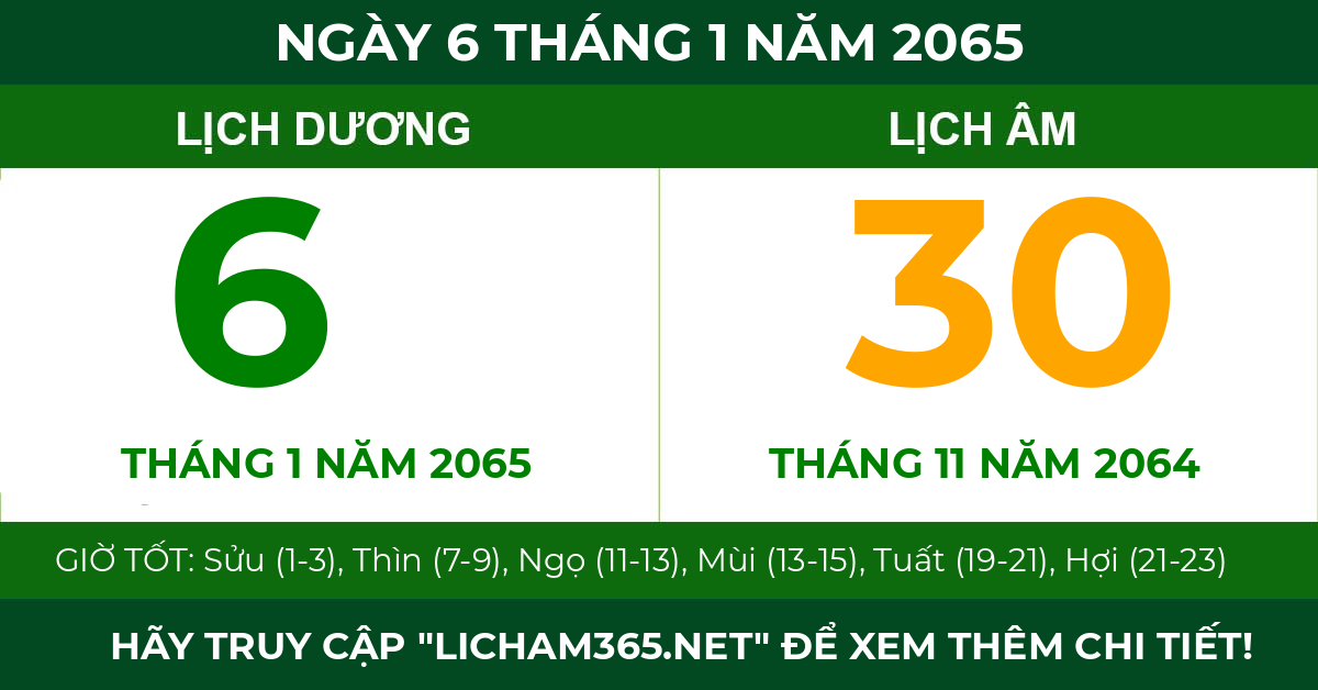 lịch âm ngày 6 tháng 1 năm 2065