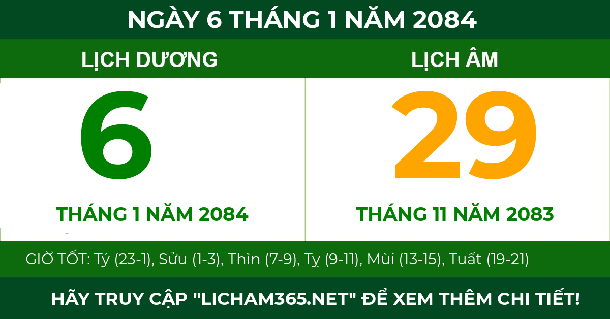 lịch âm ngày 6 tháng 1 năm 2084