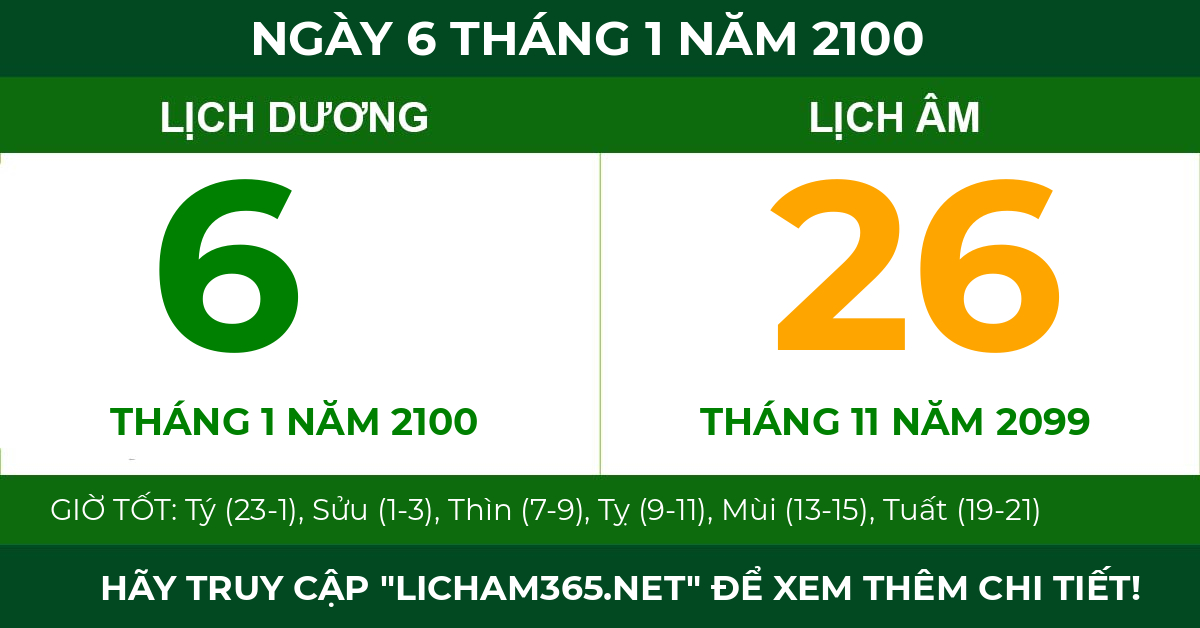 lịch âm ngày 6 tháng 1 năm 2100