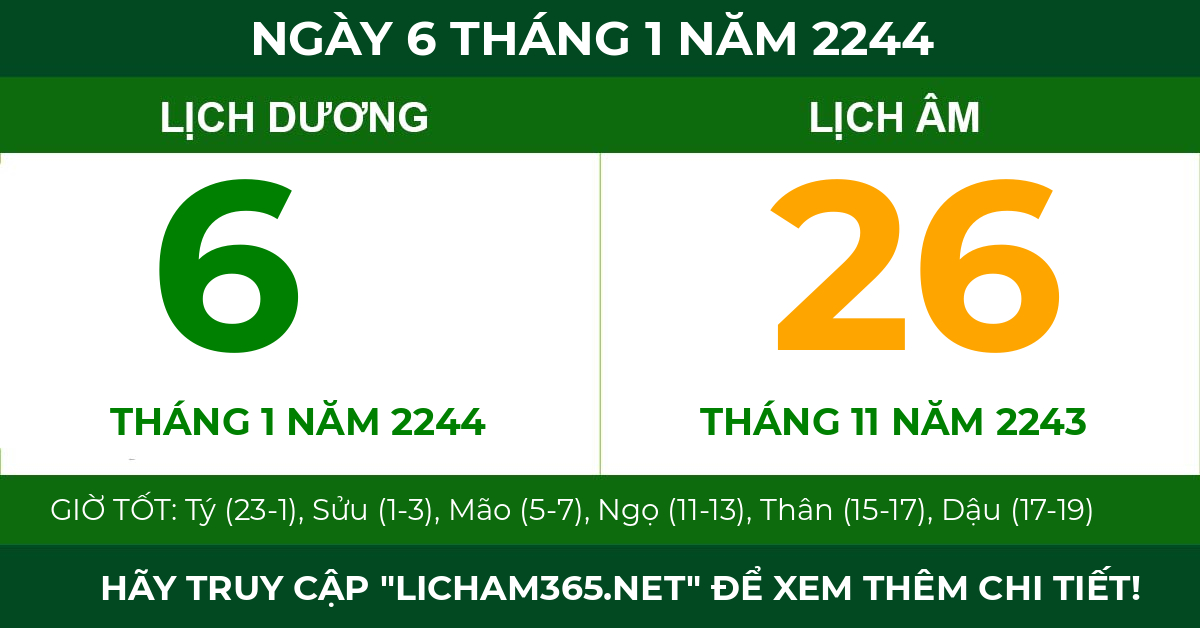 lịch âm ngày 6 tháng 1 năm 2244