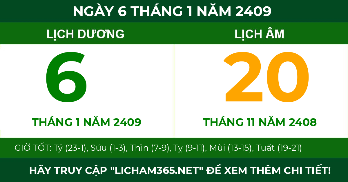 lịch âm ngày 6 tháng 1 năm 2409