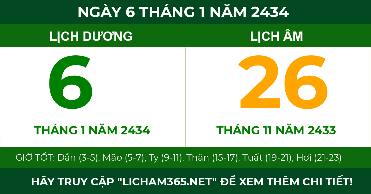 lịch âm ngày 6 tháng 1 năm 2434