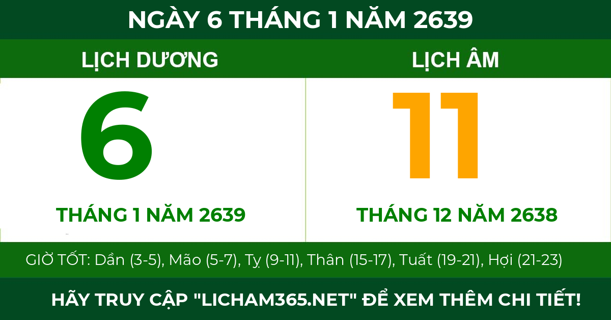 lịch âm ngày 6 tháng 1 năm 2639