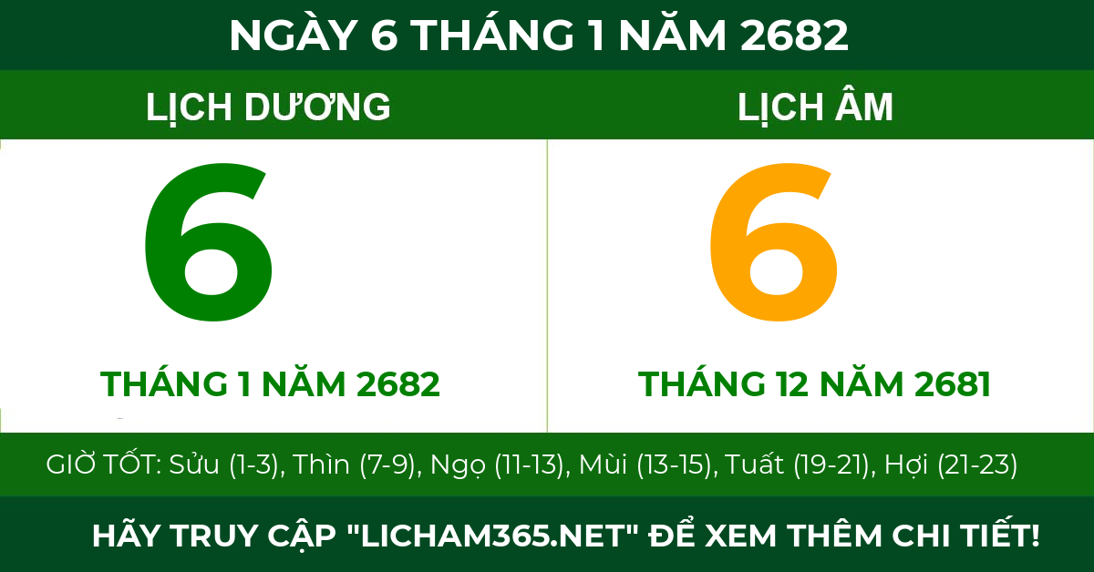 lịch âm ngày 6 tháng 1 năm 2682