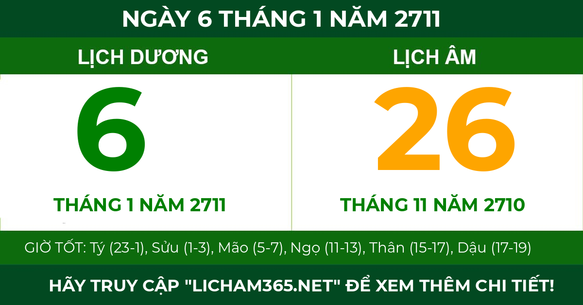 lịch âm ngày 6 tháng 1 năm 2711