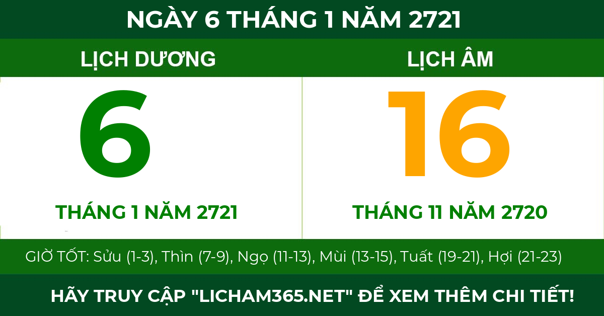 lịch âm ngày 6 tháng 1 năm 2721