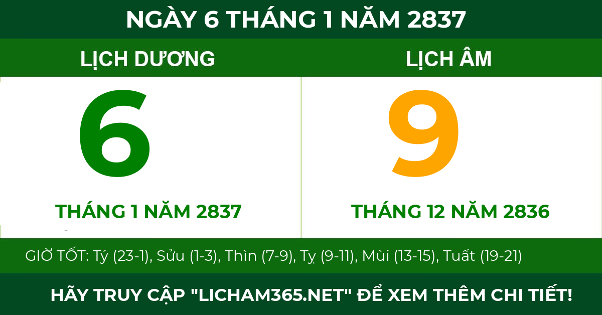 lịch âm ngày 6 tháng 1 năm 2837