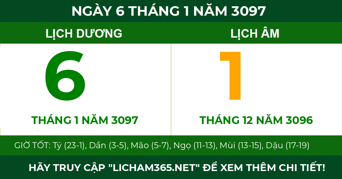 lịch âm ngày 6 tháng 1 năm 3097