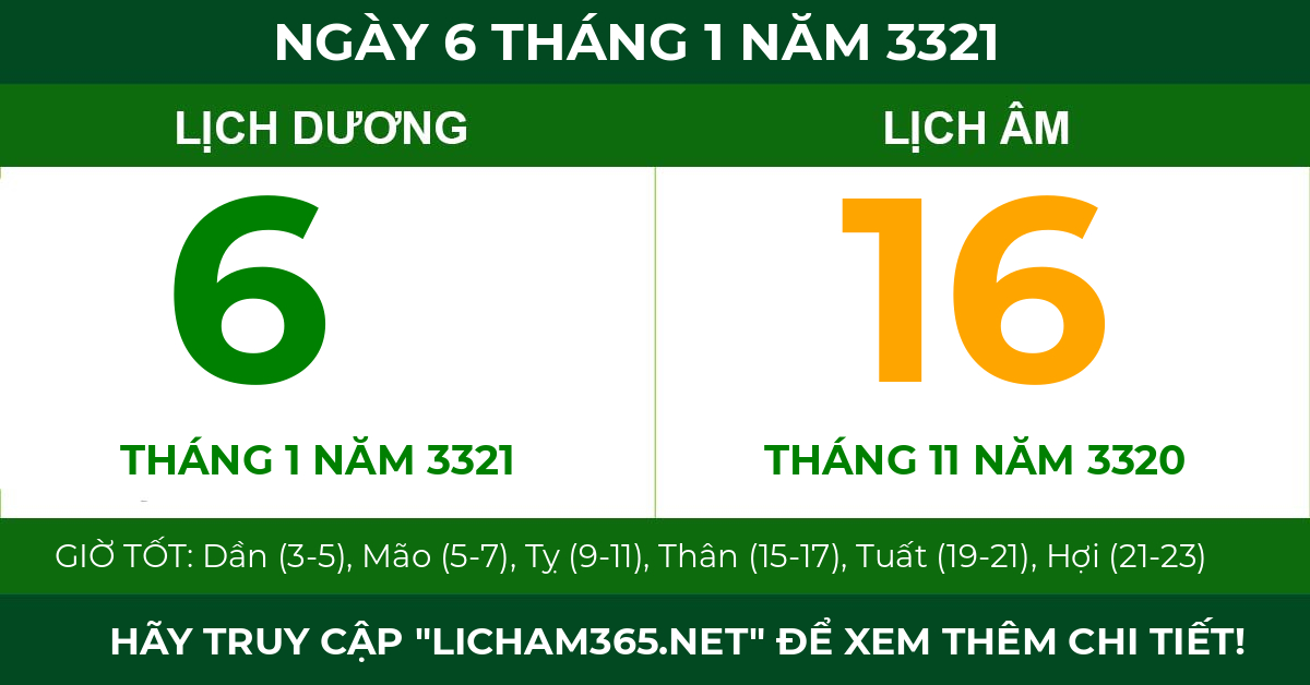 lịch âm ngày 6 tháng 1 năm 3321