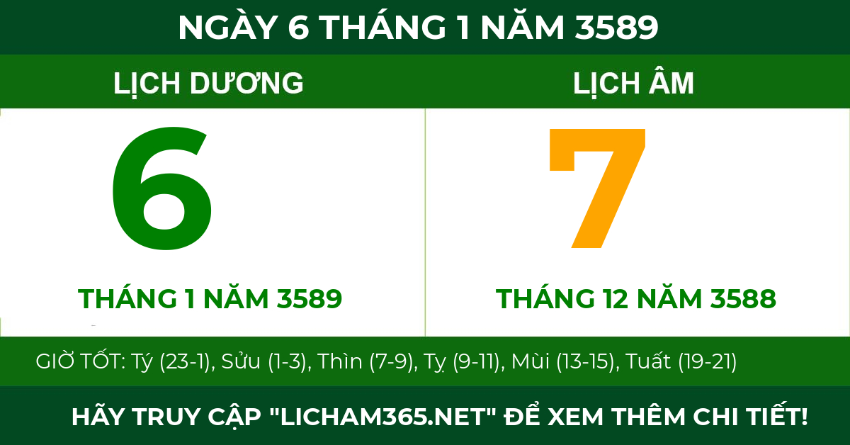 lịch âm ngày 6 tháng 1 năm 3589