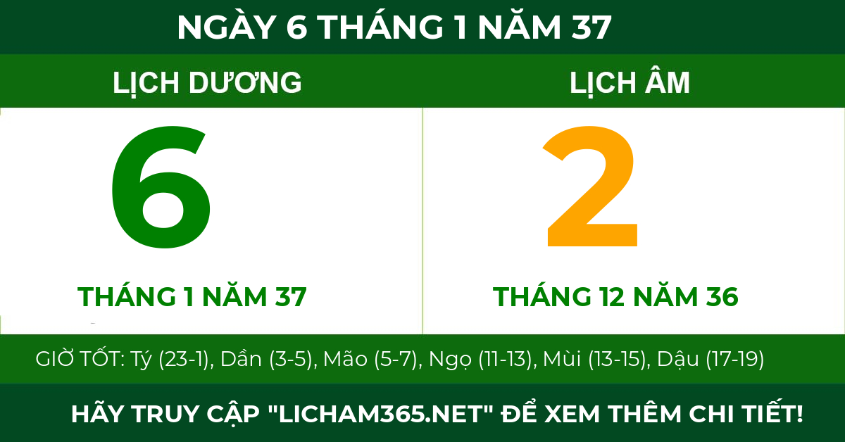 lịch âm ngày 6 tháng 1 năm 37