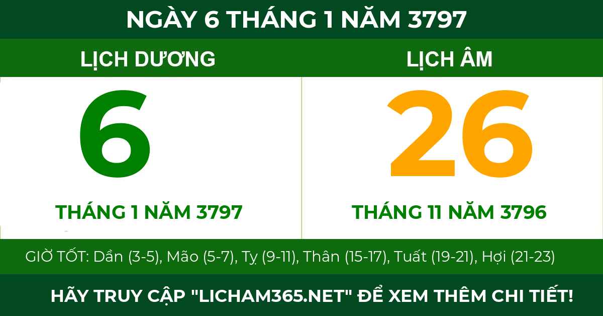 lịch âm ngày 6 tháng 1 năm 3797