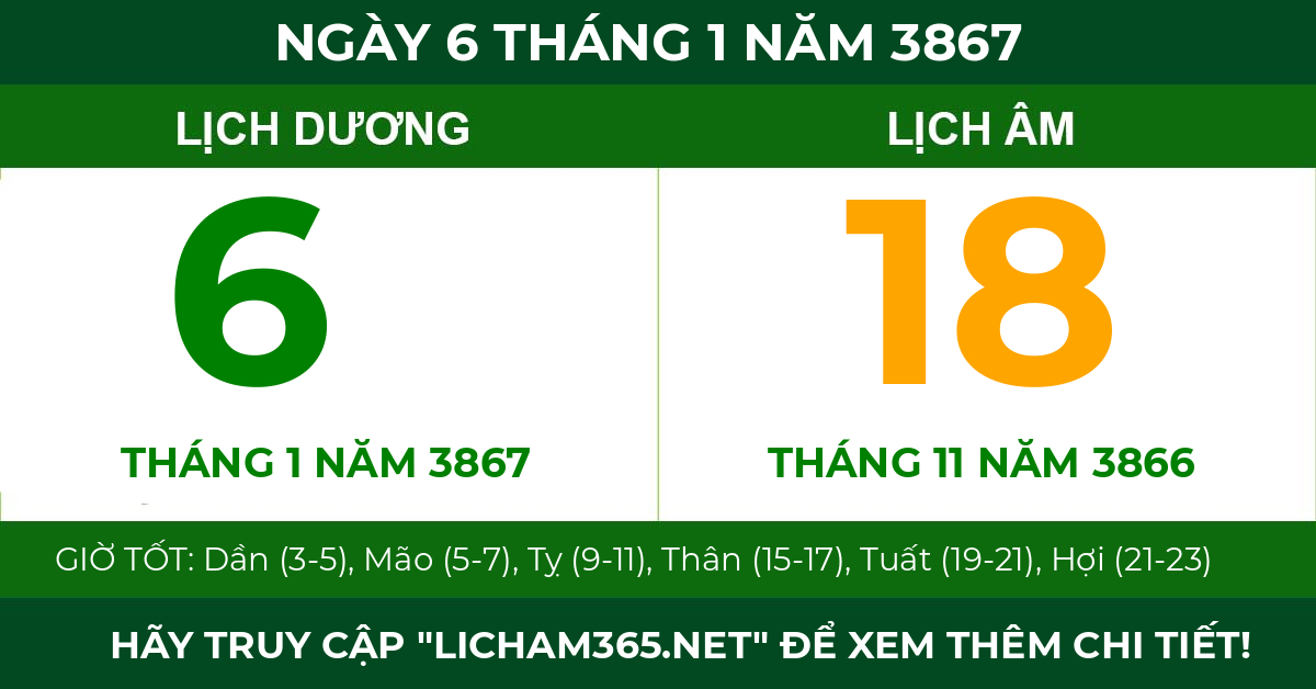 lịch âm ngày 6 tháng 1 năm 3867